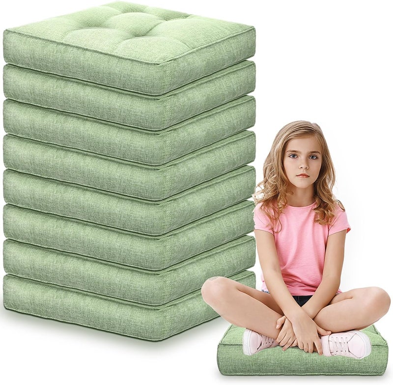 Fumete 8 Pcs Square Floor Pillows for Kids and Adult 16''x16'' Flexible Seating Floor Cushion for Classroom Multicolor Meditation Cushions for Home Daycare Preschool Yoga Meditation (Green) - Image 1